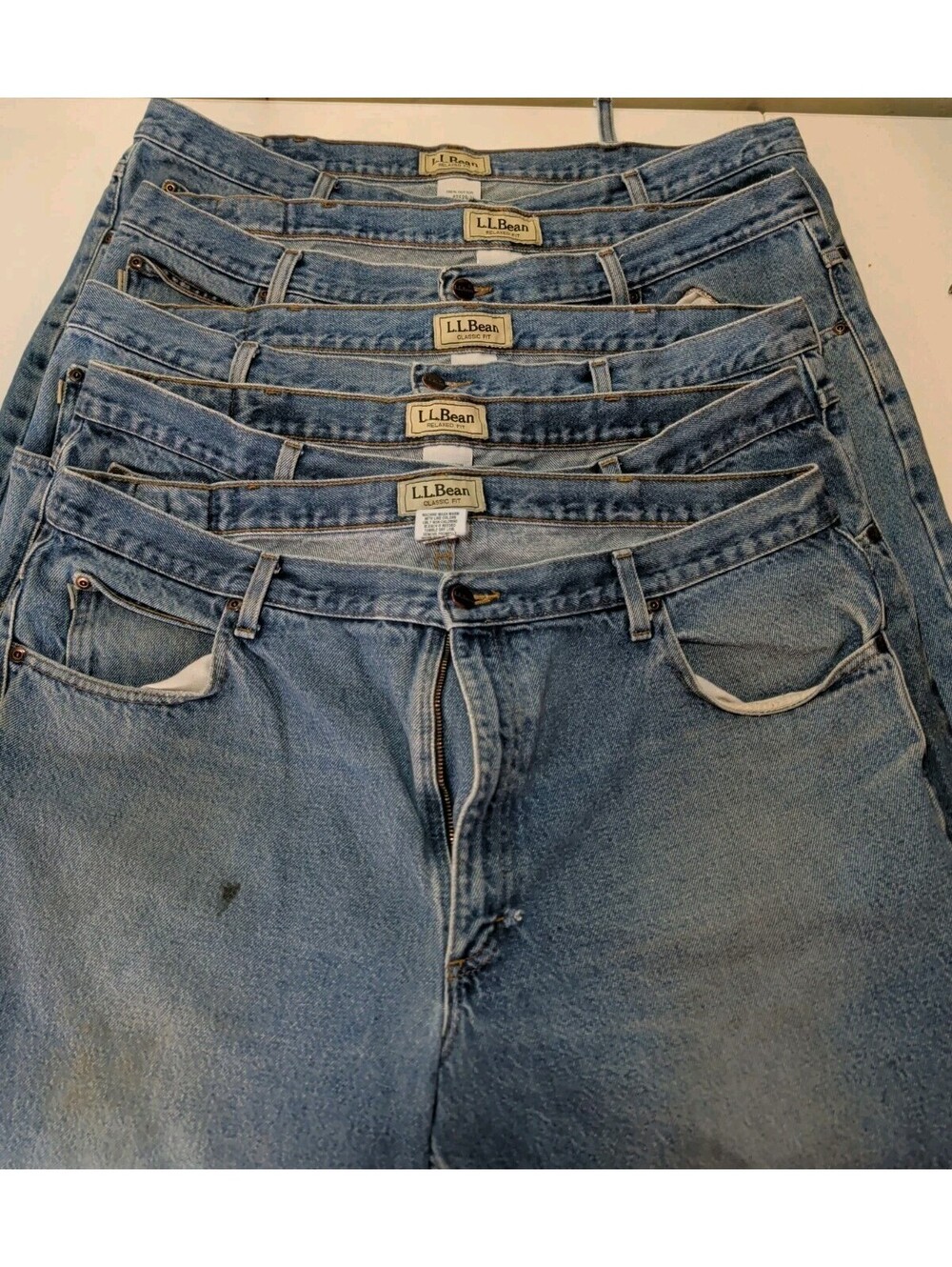 5 Pair LL Bean Men's Relaxed Fit Jeans Well Worn Heavily Distressed 42x29